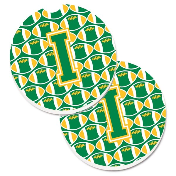 Carolines Treasures Letter I Football Green and Gold Cup Holder Car Coaster, PK2 CJ1069-ICARC - main